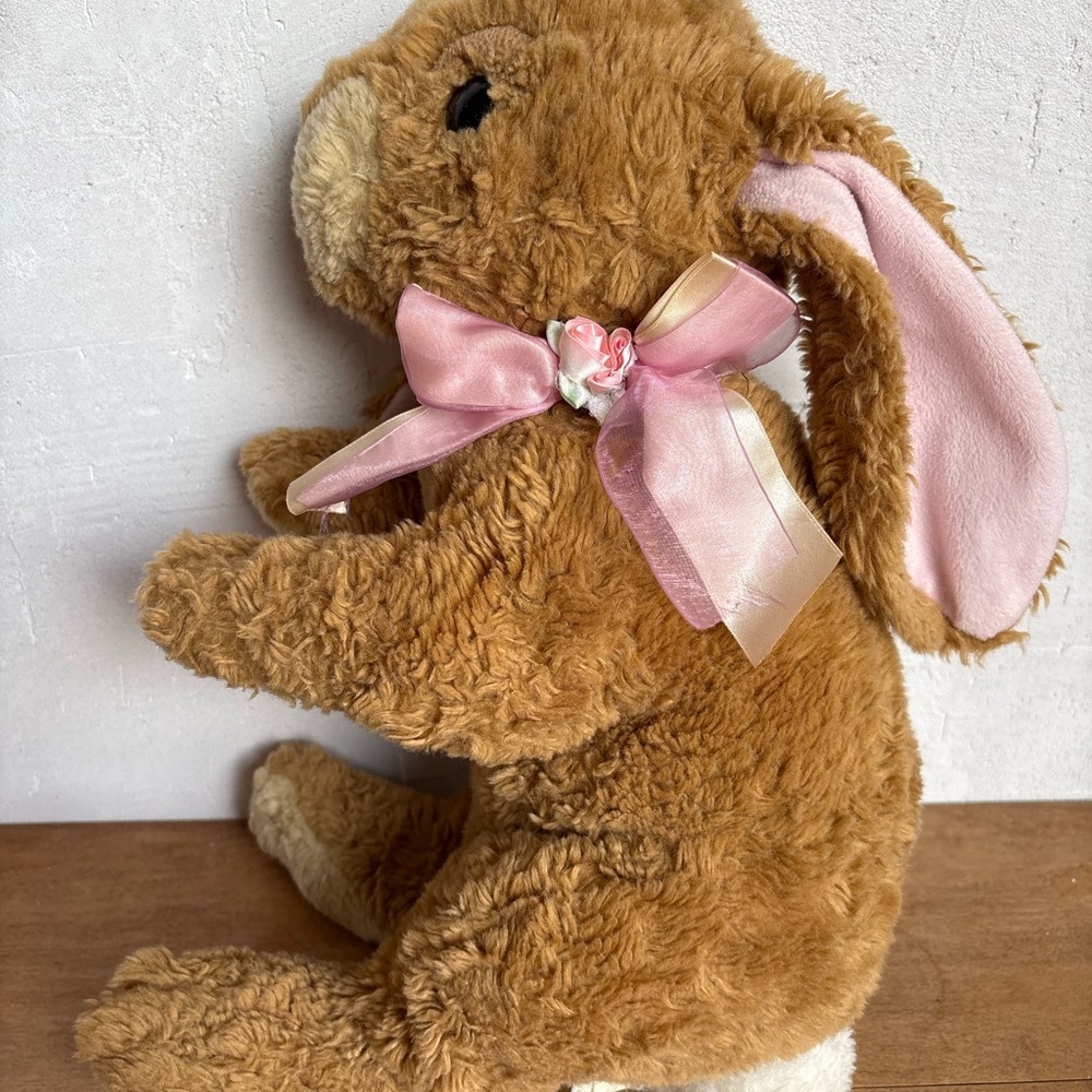 Brown and Pink Stuffed Bunny Toy vintage Commonwealth plushy 80s